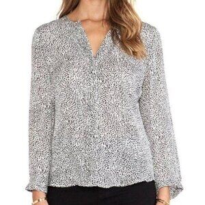 Y Joie 100% Silk Black & White Leopard Animal Print Button Up Blouse